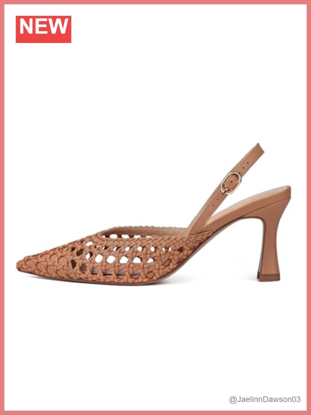 Woven Slingback Heels Pointed Toe Pumps 3.5in Flared Heel